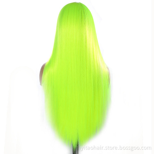Fluorescent Green Long Straight Synthetic  Wigs Light Green Wig Middle Part good omens cosplay  Wigs for Women